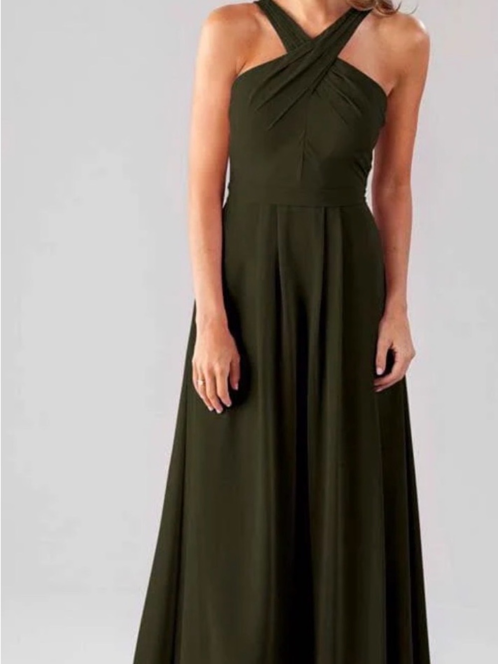 Olive Cross-Strap Halter Maxi Dress